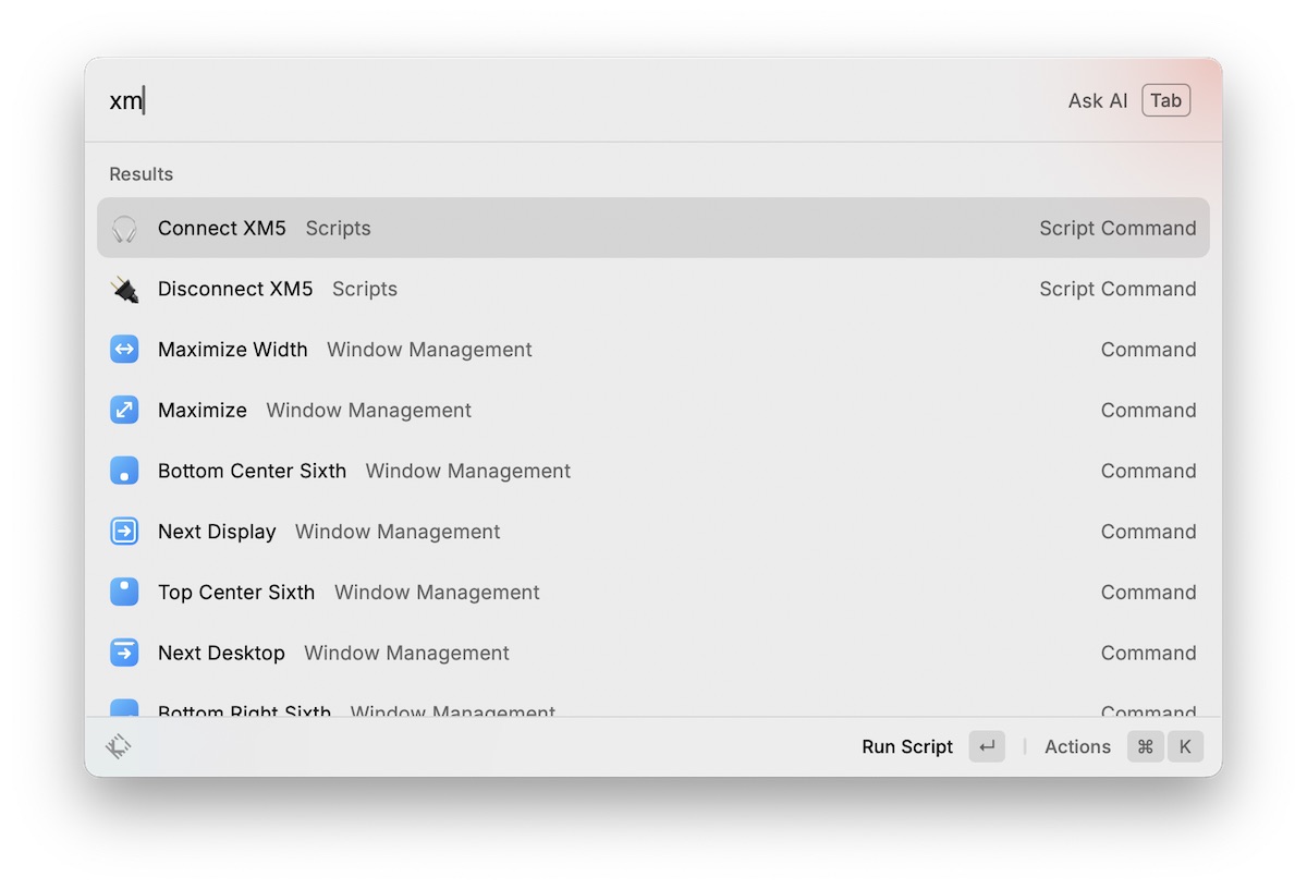 Raycast XM5 scripts