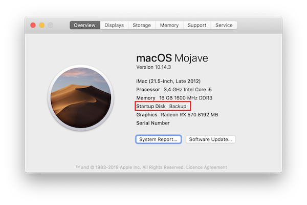 macOS backup booted from external drive