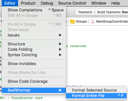 SwiftFormat Xcode integration