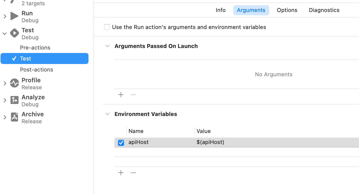 Test scheme environment variables